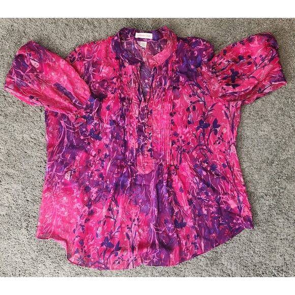 COLDWATER CREEK Tunic Blouse Women's Size 2X Sheer Chiffon, Unlined - Picture 7 of 9